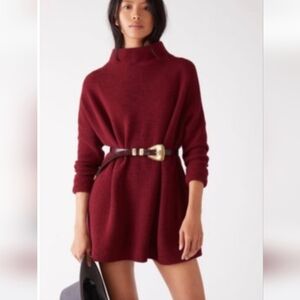 Free People Burgundy Tunic Sweater